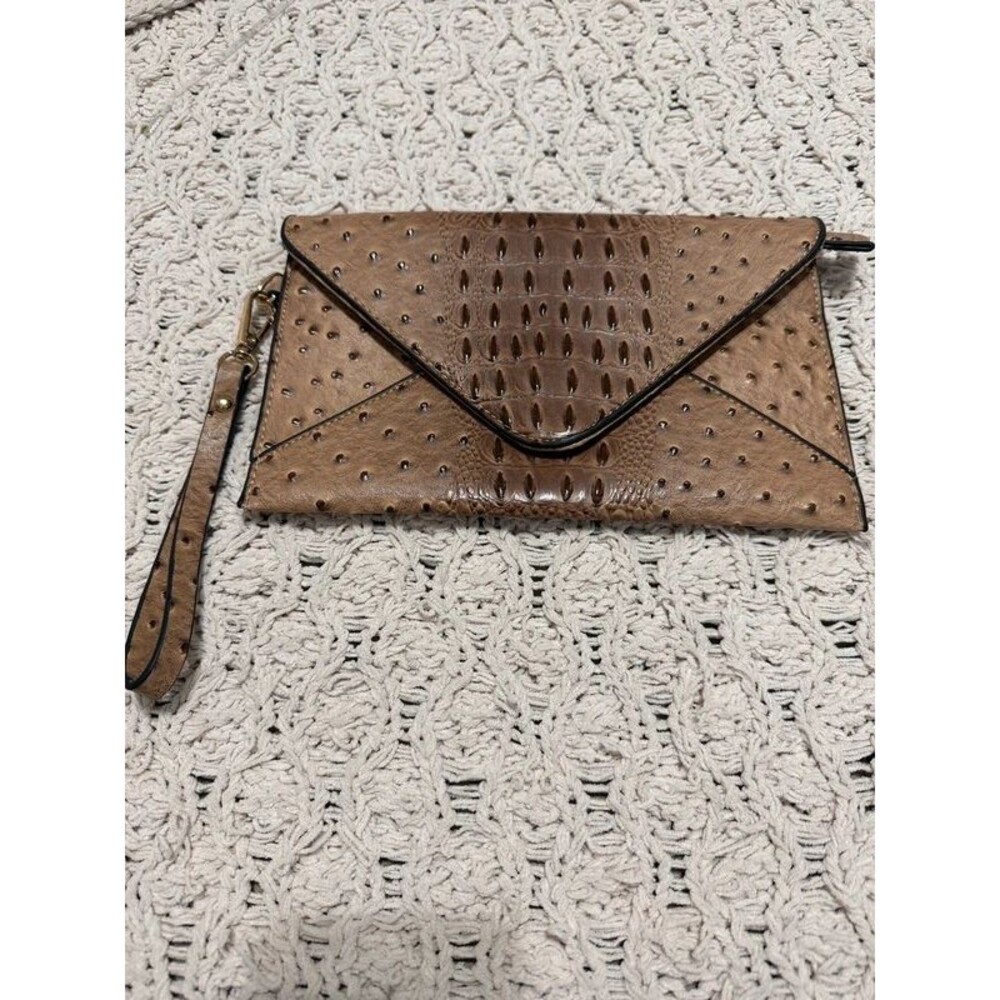 Brown Croc Embossed Envelope Clutch Wristlet